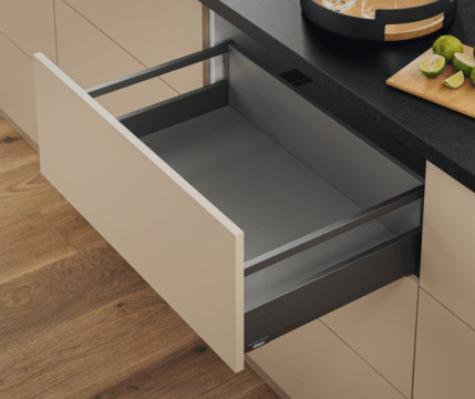 BLUM MERIVOBOX KOMPLET, "E", S RELINGOM, 70KG, TMAVO SIVÁ